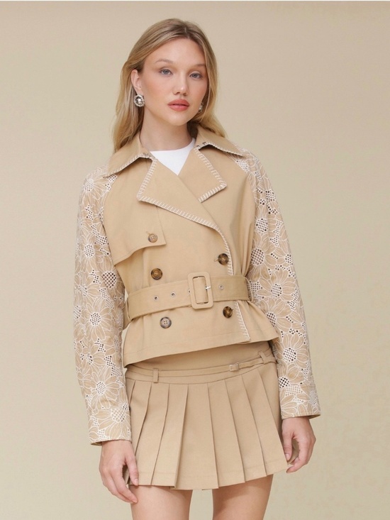 Avec Les Filles Jackets & Blazers - Avec Les Filles Cropped Combo Trench Jacket
